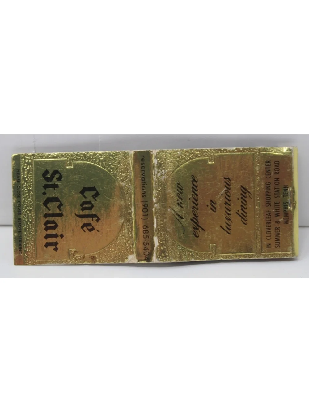 Vintage 60s Gold Matchbook Cafe St. Clair Cloverleaf Shopping Center Memphis, TN